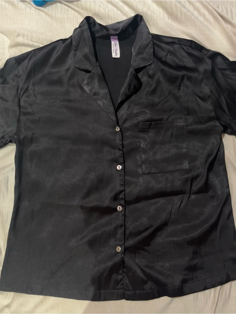 Black satin lounge top- lilac and London